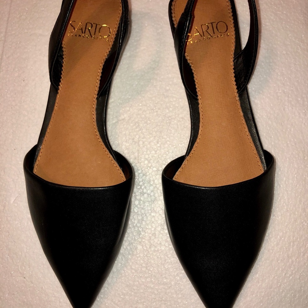 SARTO BY FRANCO SARTO — BLACK, POINTY TOW SLINGBACK FLATS - Picture 8 of 13